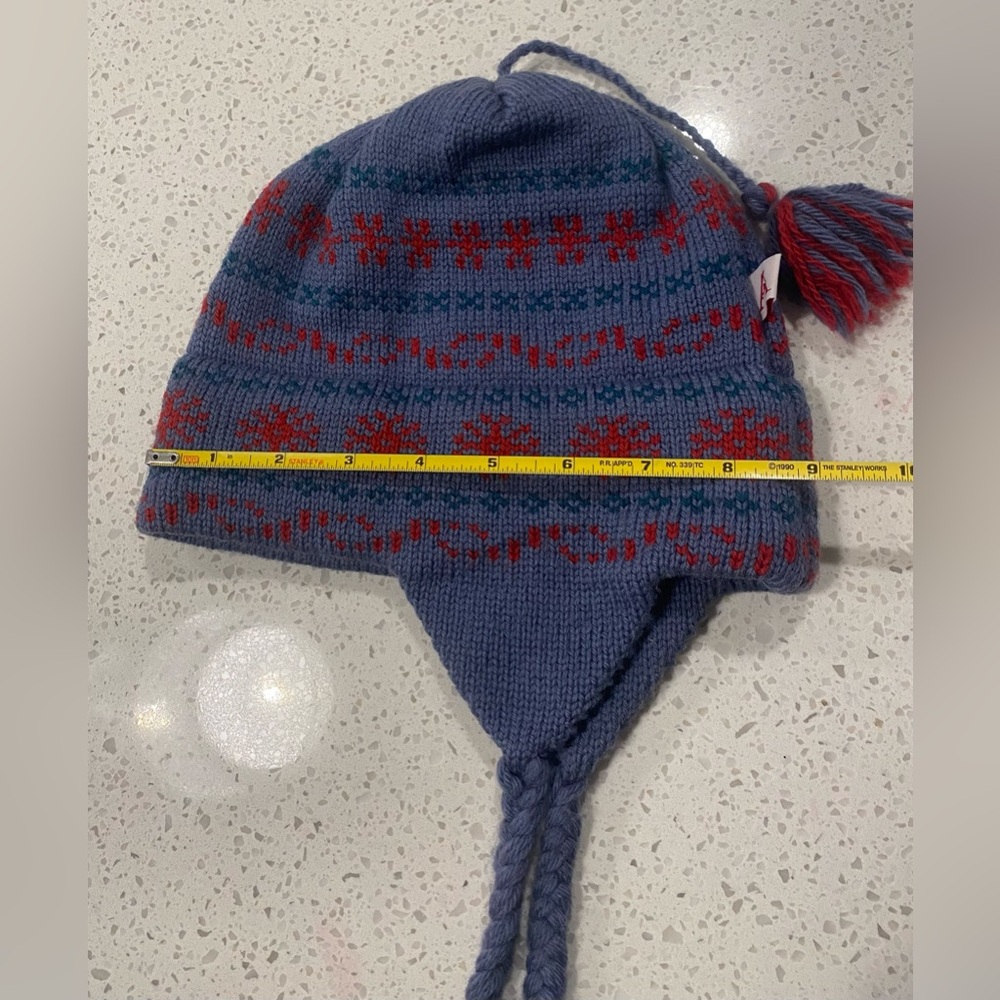 Vintage 100% pure virgin wool ear flap hat Unisex Blue Red - Picture 7 of 8